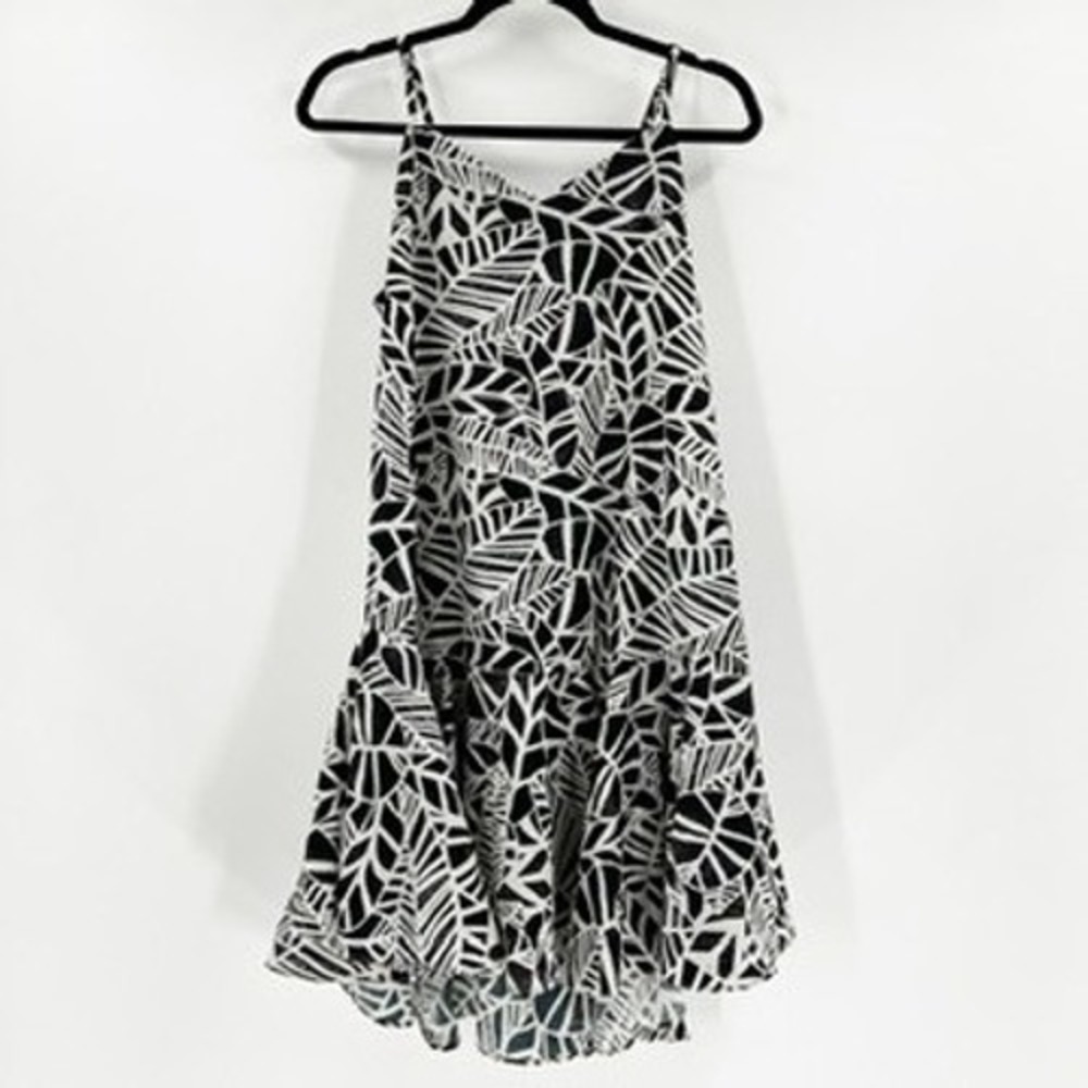 WHIT TWO Women's Black White Leaf Print Spaghetti Strap Mini‎ Dress Size S